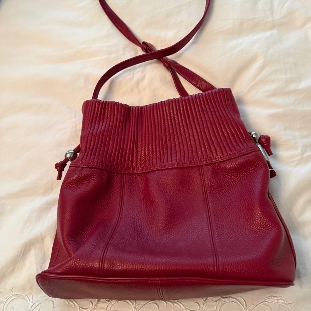 Bodhi Pleated Pebbled Leather Bag in Red 13 x 12 x 5